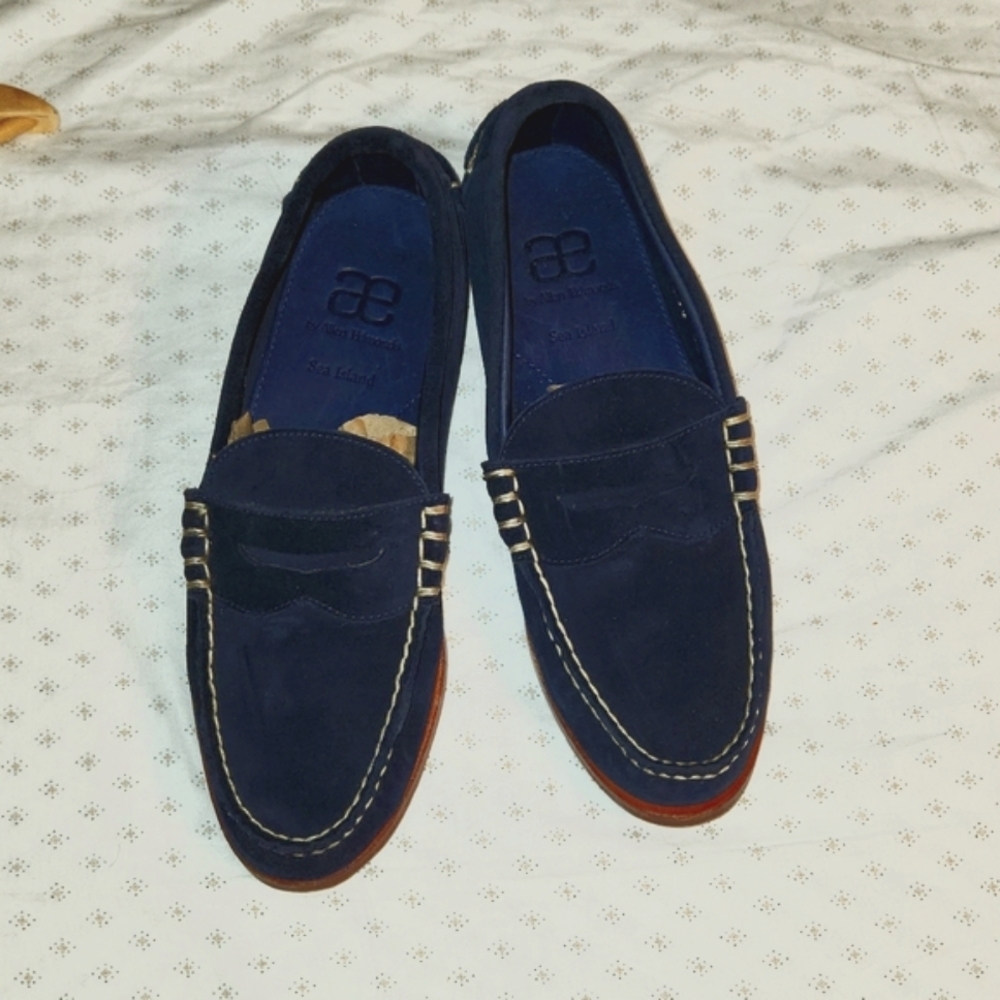 Allen Edmonds Navy Blue Suede Penny Loafers
